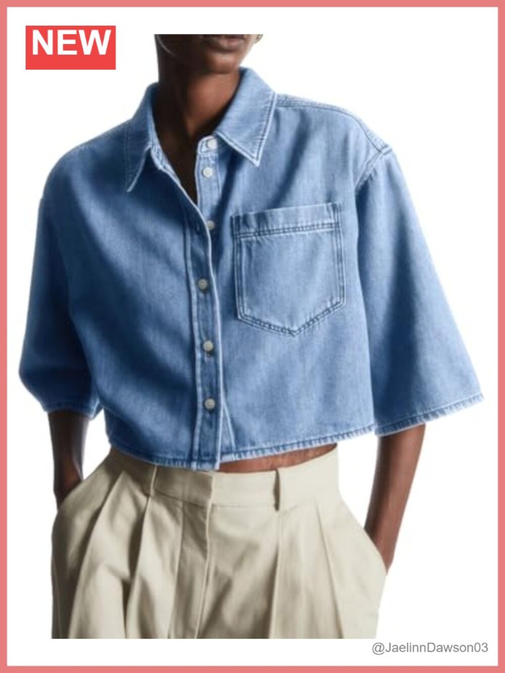 Womens Denim Button Down Crop Shirt Half Sleeve Jean Jacket